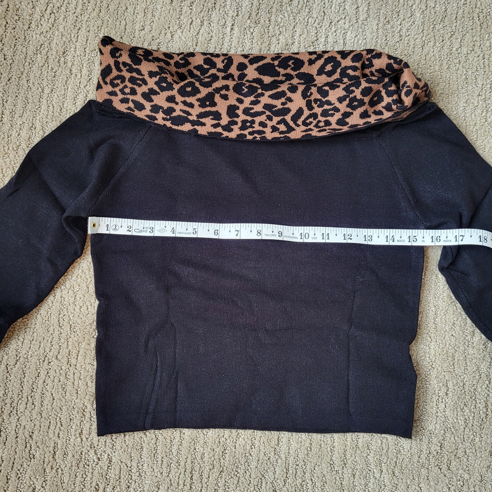 Women’s Off-Shoulder Long Sleeve Leopard Print Bodycon Top– lack – Size L – NWOT - Picture 2 of 8
